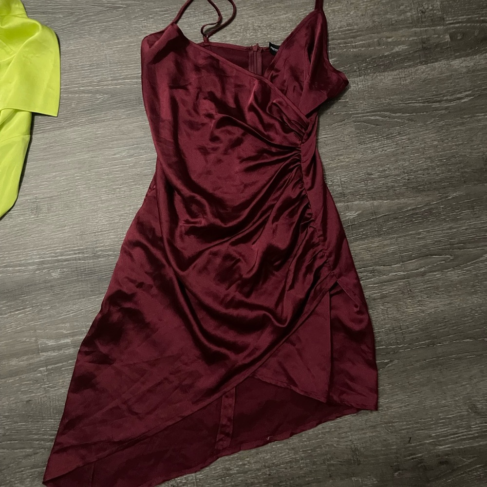 Assymetrical maroon silk dress